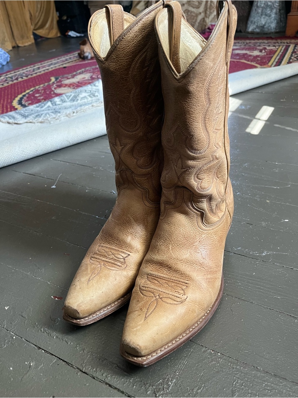 Tony Lama Tan Leather Cowboy Boots - Picture 3 of 10